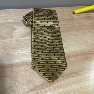 Mark Shale Gold and Navy Blue Patterned Tie Necktie 100% Silk